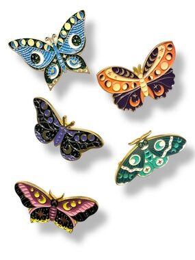 🎁Set of 5 Celestial Butterfly Enamel Pins Moon Phases Moth Astrology Gold Pins